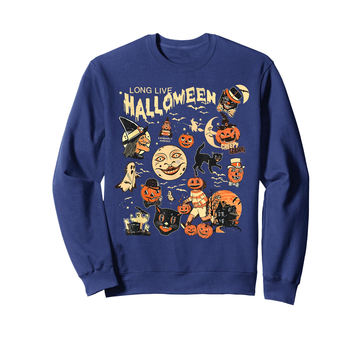 Long Live Halloween Funny Pumpkin Bat Halloween Black Cat T-Shirt