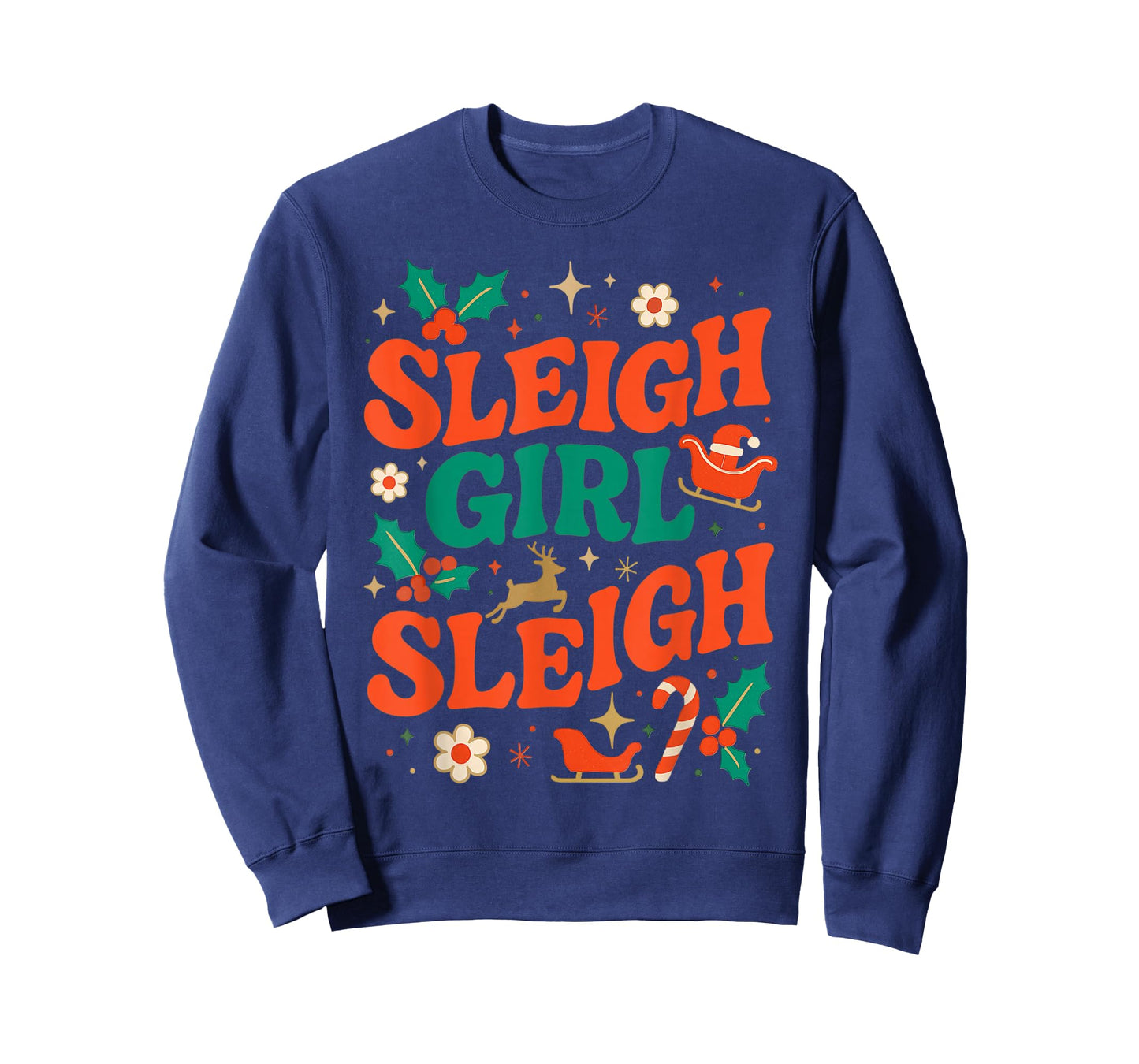 Funny Sleigh Girl Sleigh Vintage 70s Christmas Graphic T-Shirt