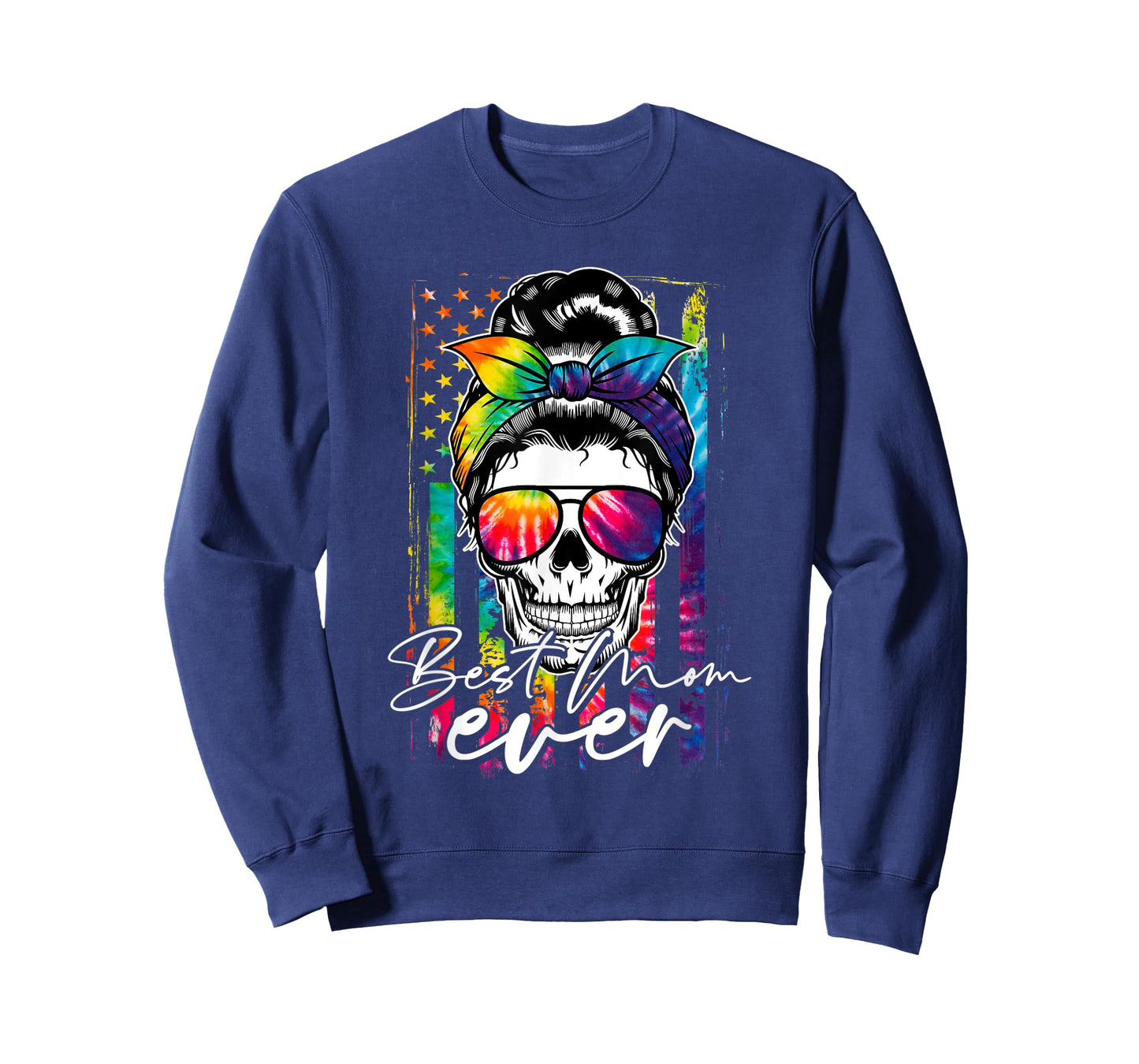 Tie Dye Best Mom Ever Skull Glasses American Flag Mom Life T-Shirt