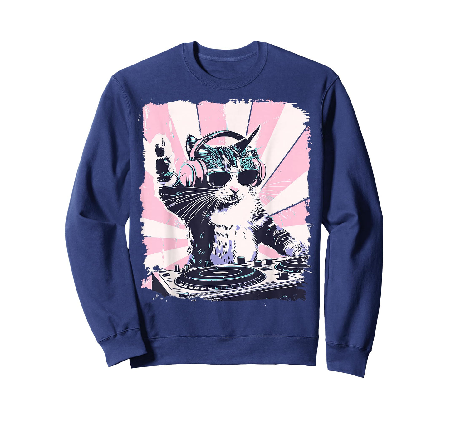 Funny DJ Cat with Headphones Retro Music Lover Art T-Shirt