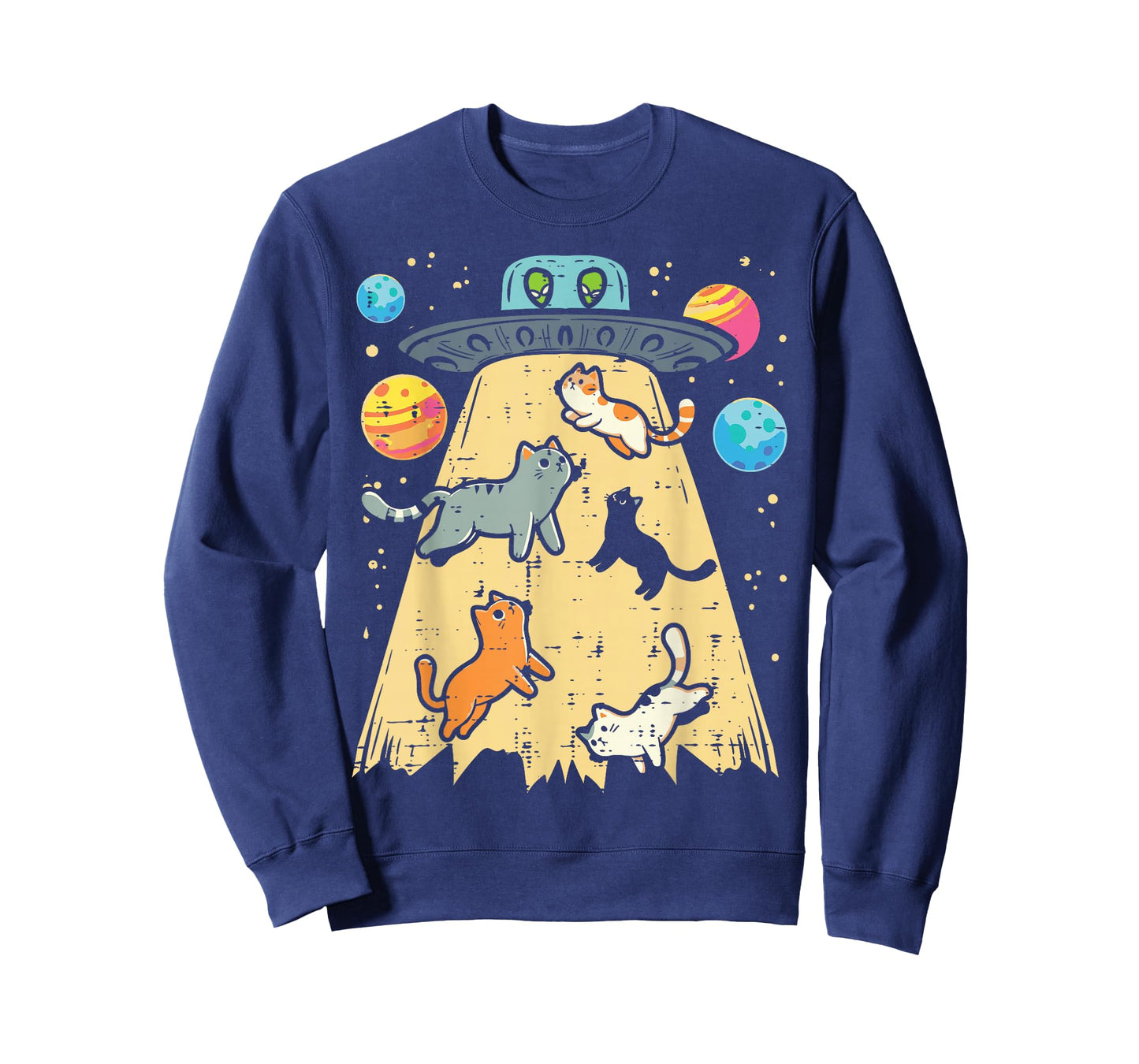 Alien Abduction Cats UFO Flying Saucer Space Women Girls Kid T-Shirt