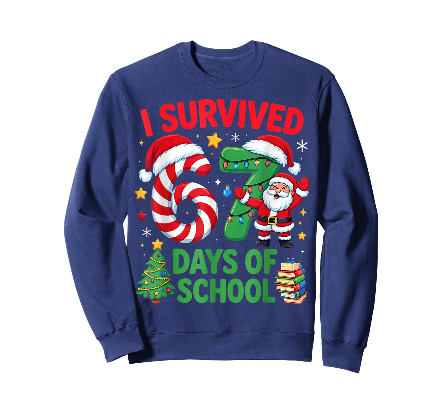 I Survived 67 Days of School Christmas Candy Cane Six Seven T-Shirt