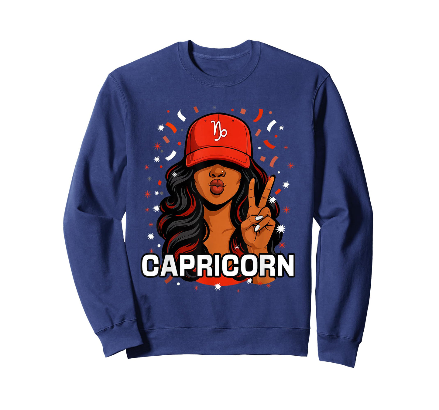Capricorn Black Woman Red Hat Symbol Birthday Zodiac T-Shirt