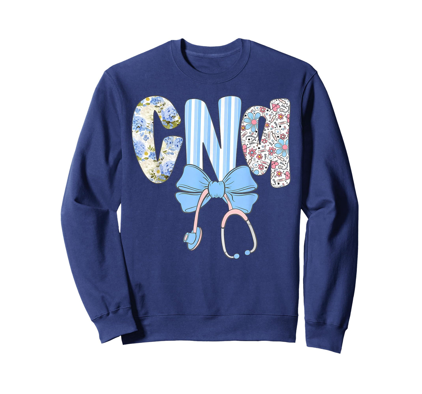 Coquette CNA Nurse Blue Floral Stethoscope Bow Cute Nurse T-Shirt