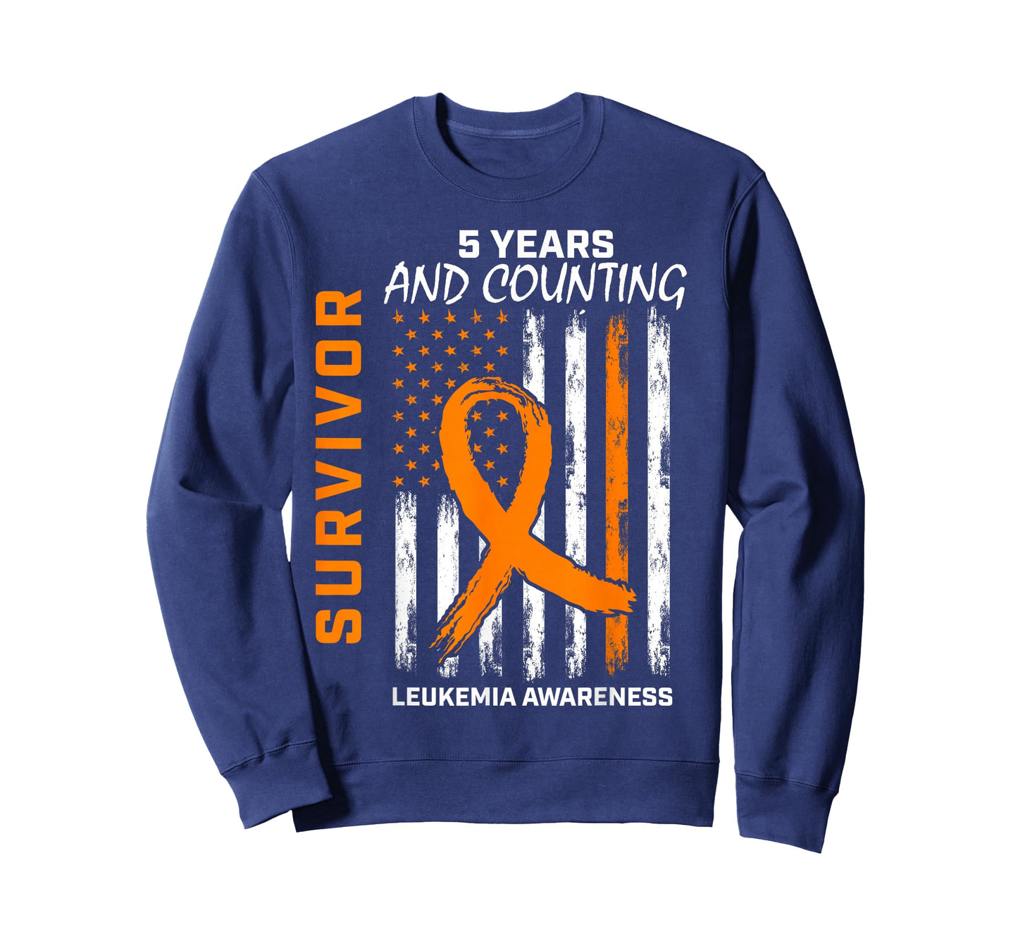 5 Years Cancer Free Orange Leukemia Survivor American Flag Women Kids Men T-Shirt