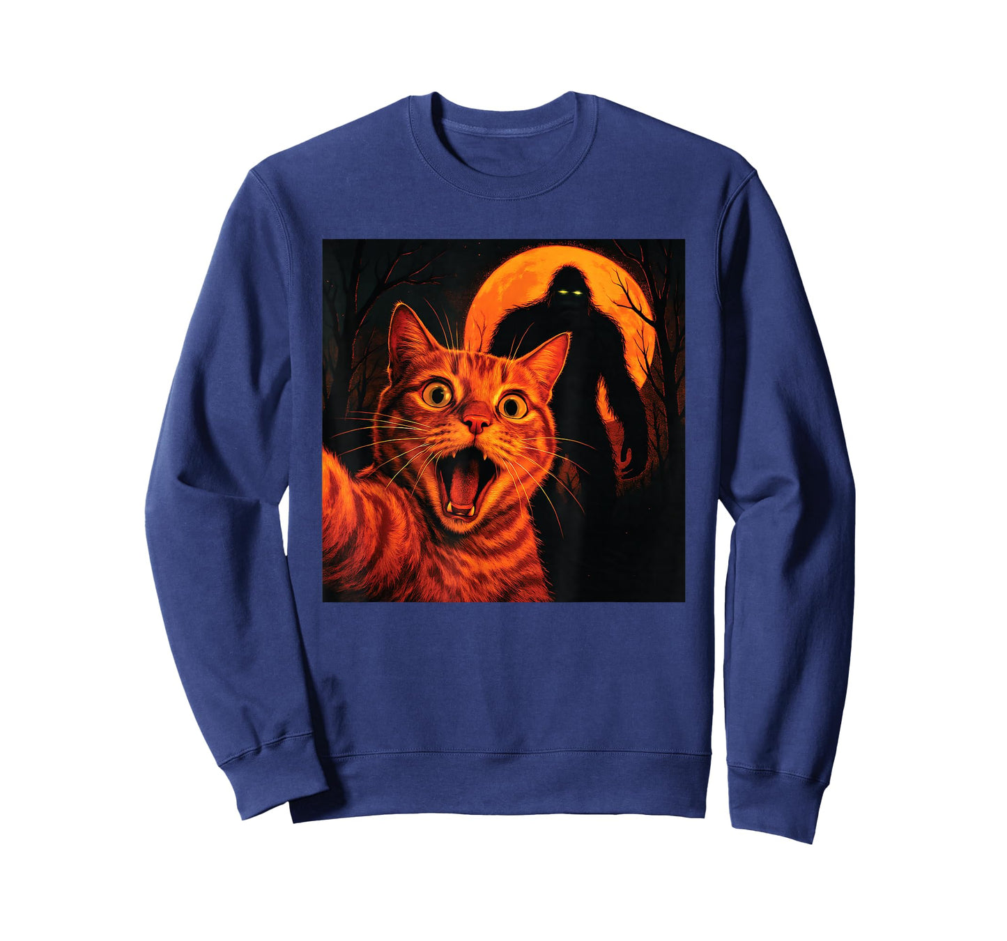 Surprised Orange Cat Selfie with Bigfoot Funny Sasquatch T-Shirt