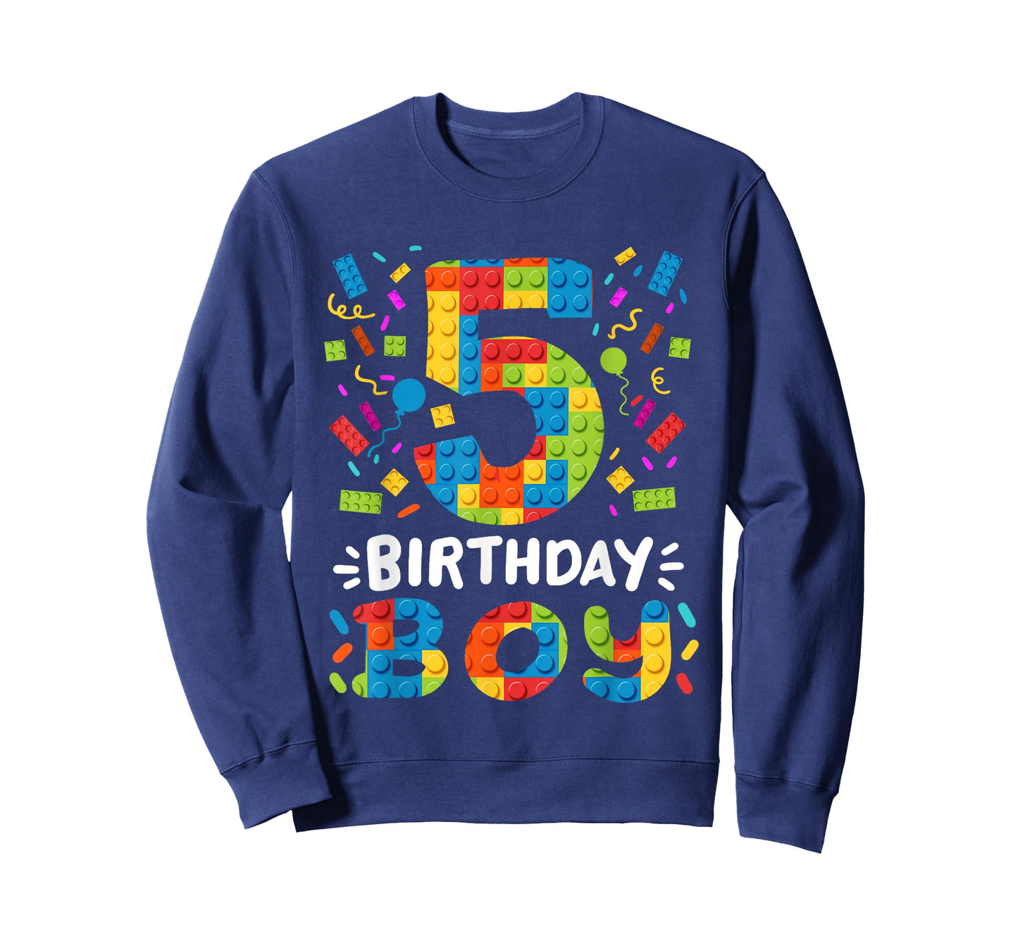 Kids 5 Years Old Building Blocks Builder 5th Birthday Boys T-Shirt