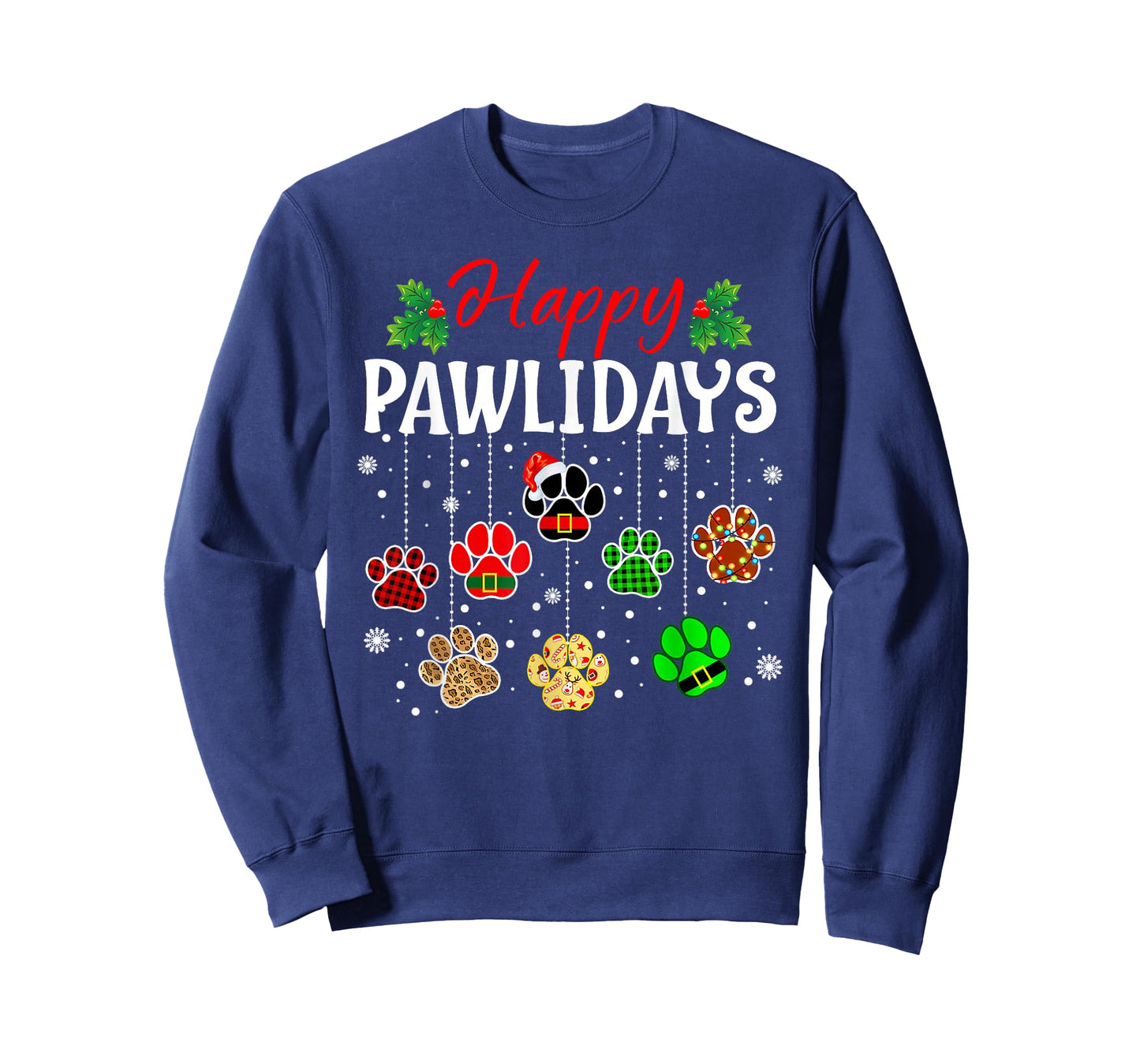 Happy Pawlidays Funny Christmas Dog Paw Xmas Dogs Lover Gift T-Shirt