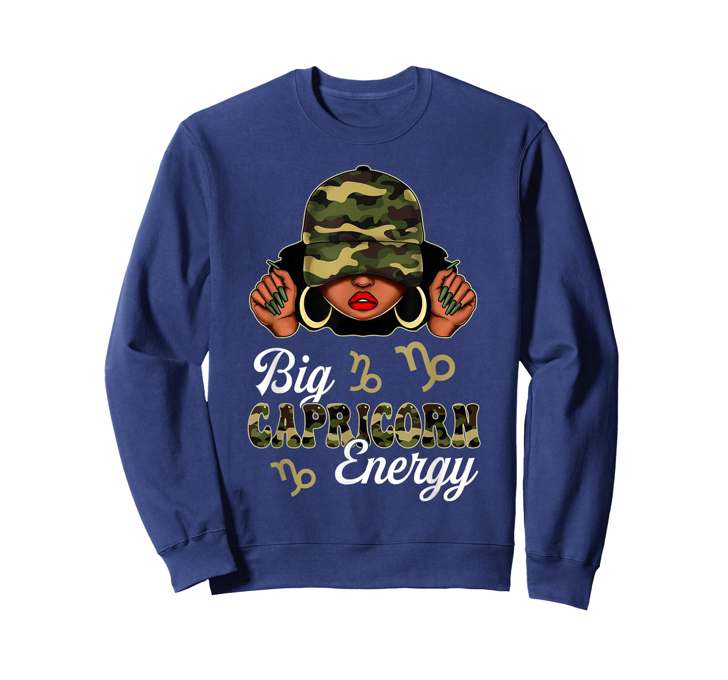 Big Capricorn Energy Black Woman Camouflage Zodiac Sign T-Shirt