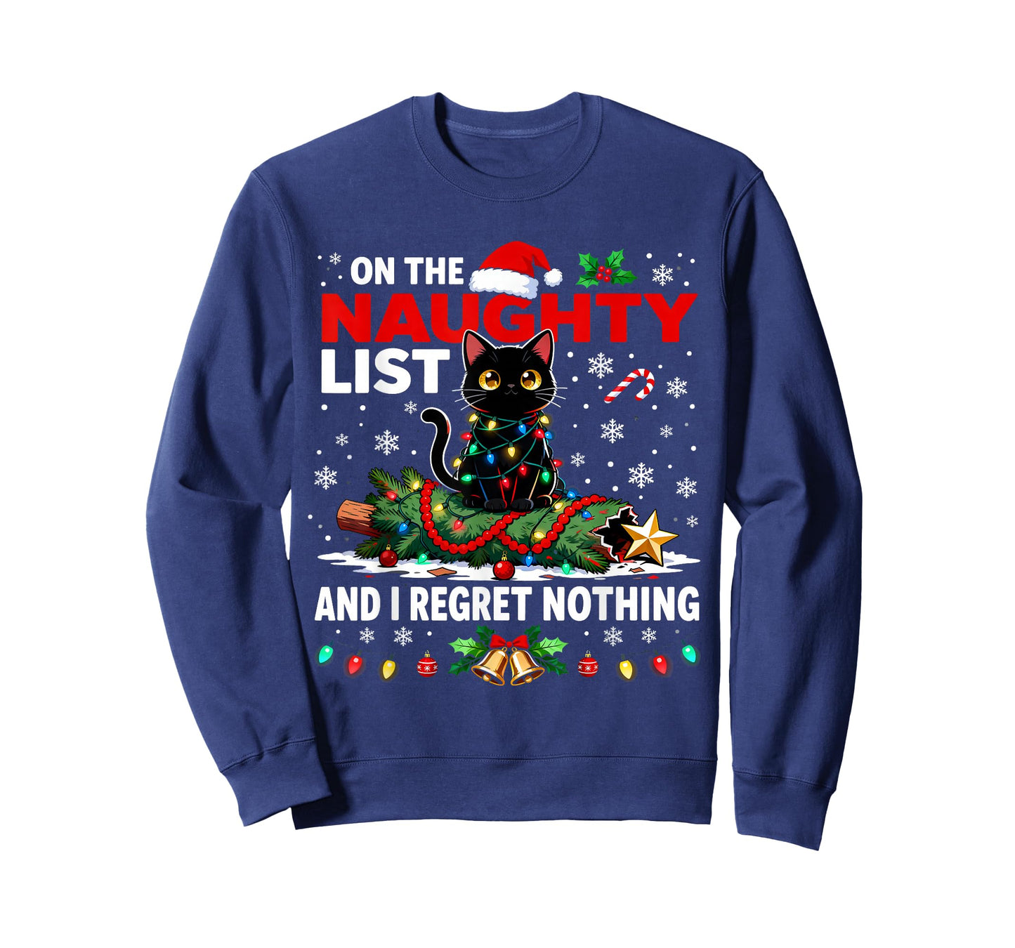 I Regret Nothing On The Naughty List Christmas Black Cat T-Shirt