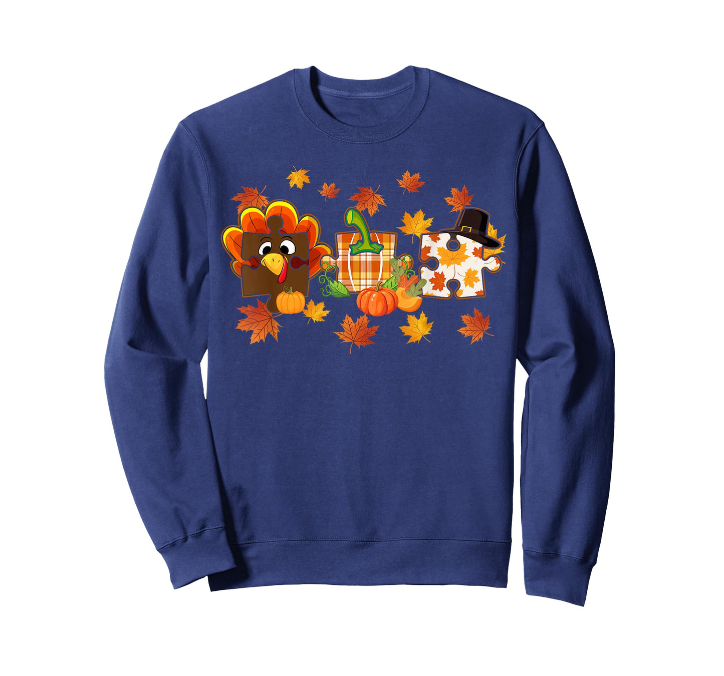 Cute Turkey Autism Awareness Puzzle Pumpkin for Thanksgiving T-Shirt