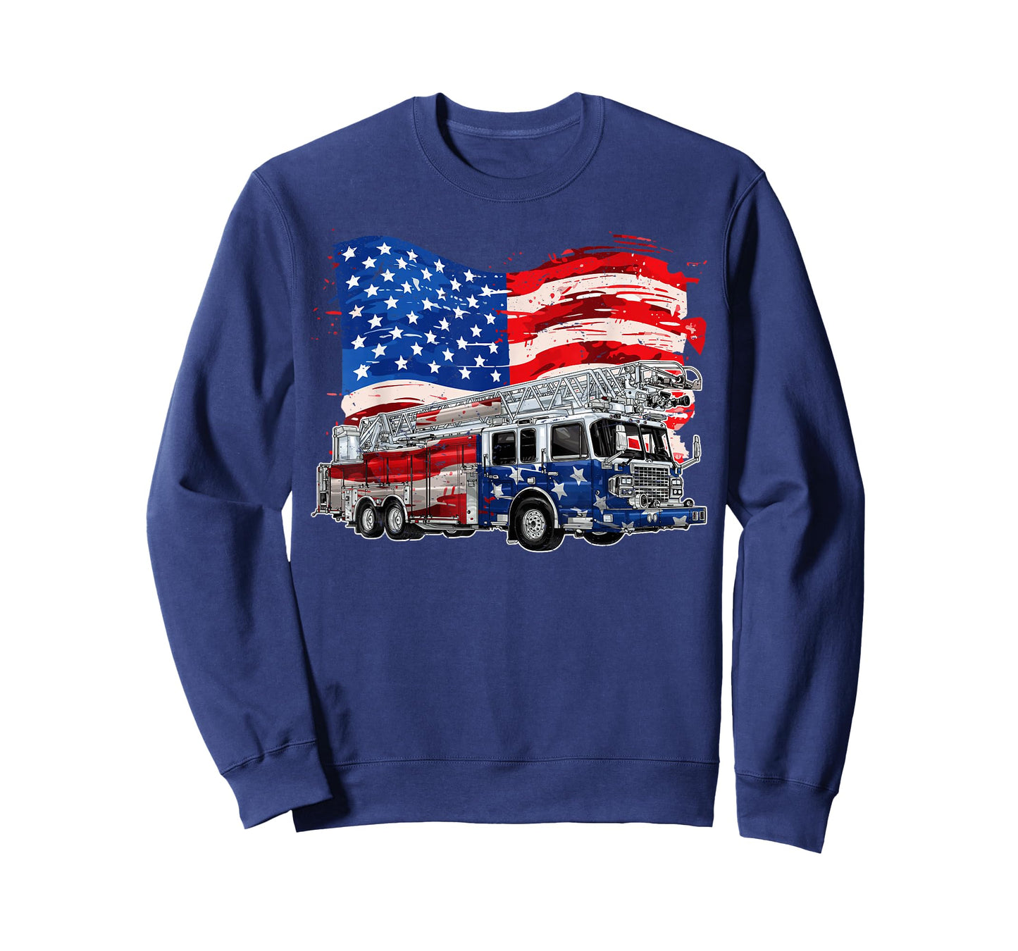 Retro Fire Truck Firefighter Fireman USA Flag 4th of July T-Shirt