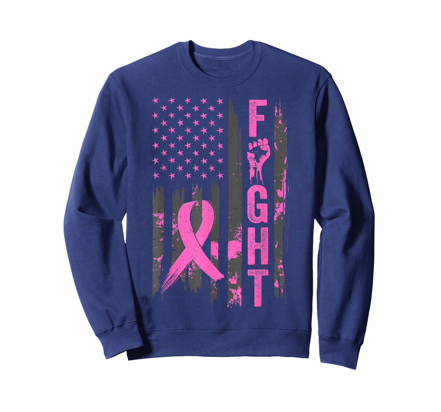 Fight USA Flag Breast Cancer Awareness Patriotic Pink Ribbon T-Shirt