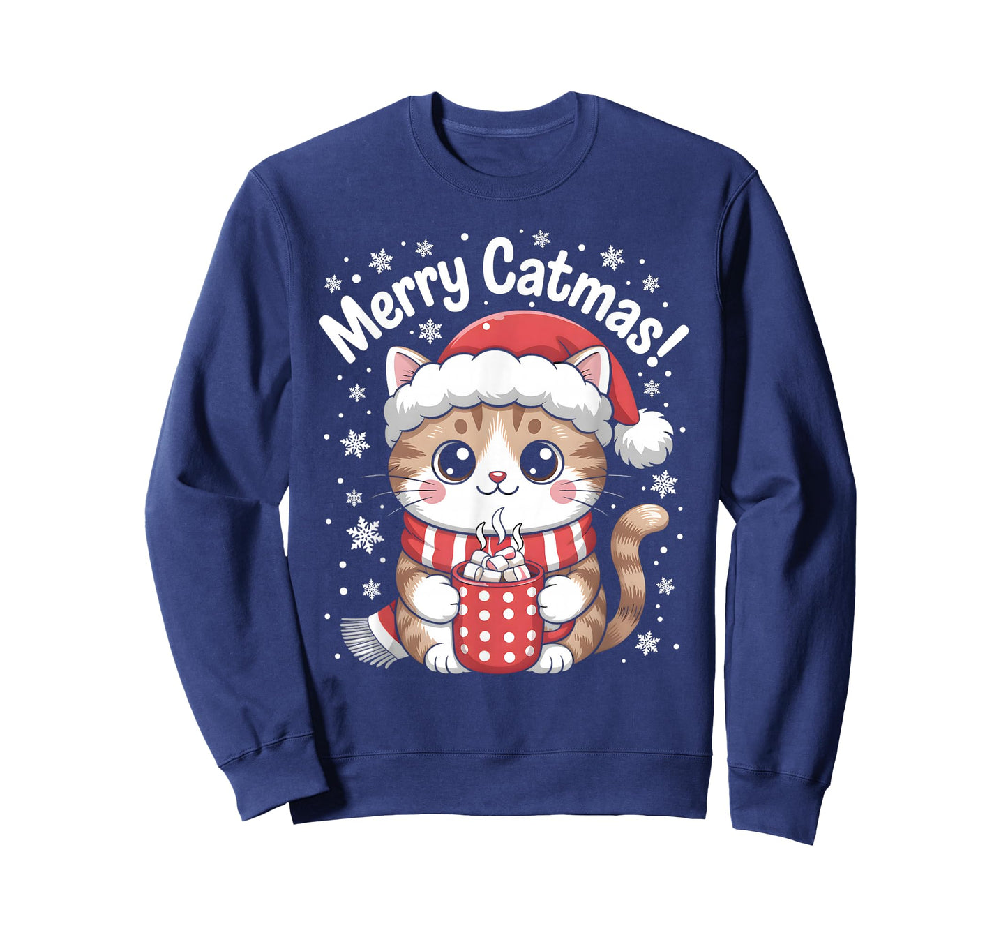 Christmas Outfit Kawaii Cat Santa Hat Hot Cocoa Merry Catmas T-Shirt