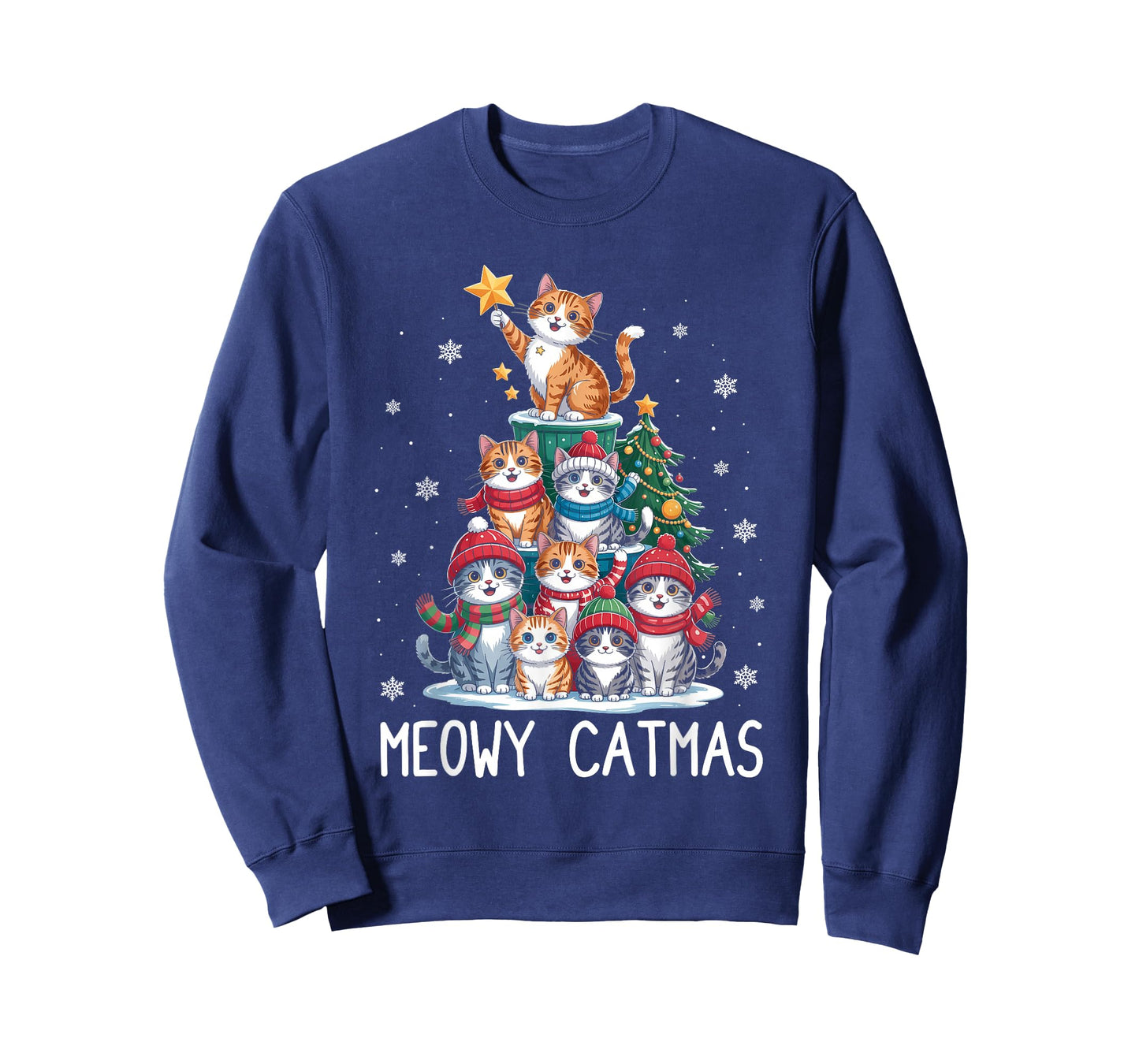 Meowy Catmas Cat Christmas Tree Xmas Girls Boys Funny Santa T-Shirt