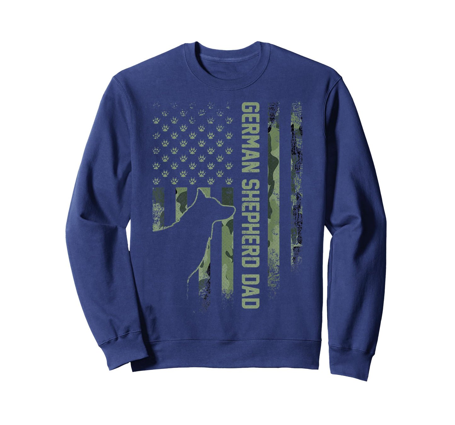 Vintage USA Camo Flag Proud German Shepherd Dad Silhouette T-Shirt