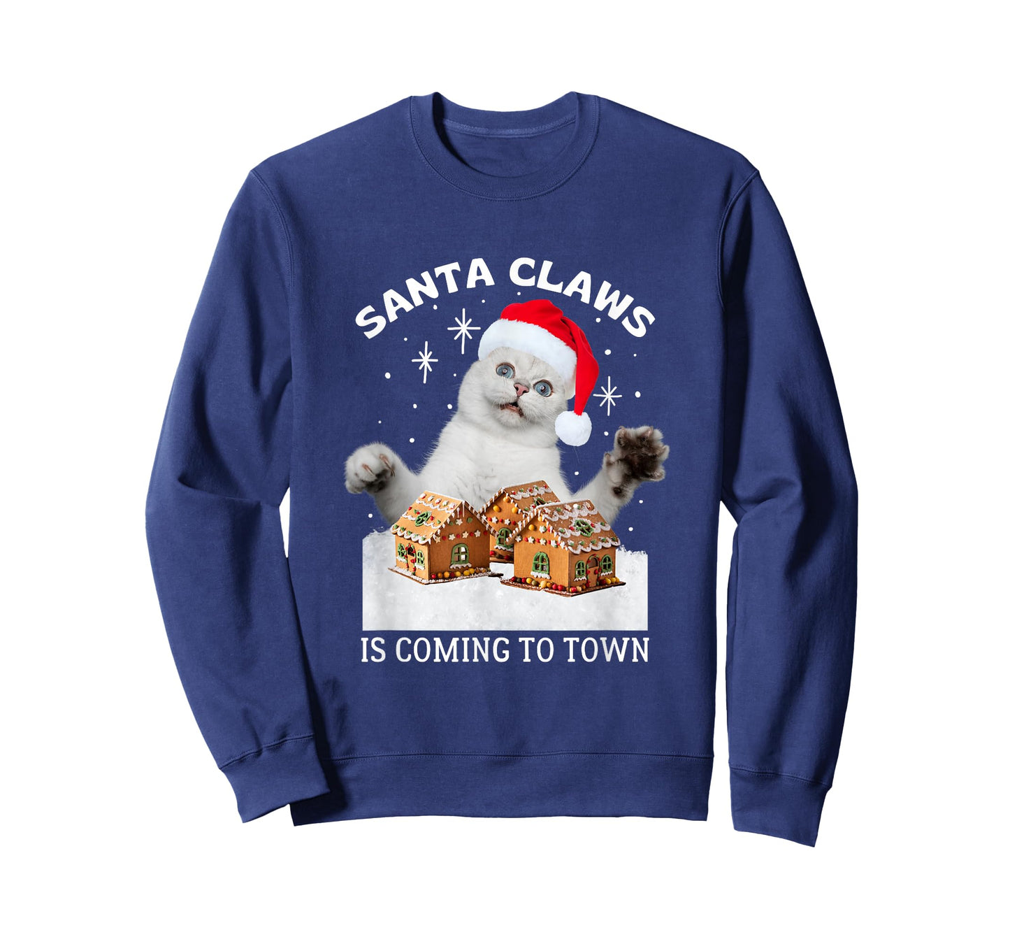Santa Claws Coming to Town Christmas Cat Funny Ugly Sweater T-Shirt