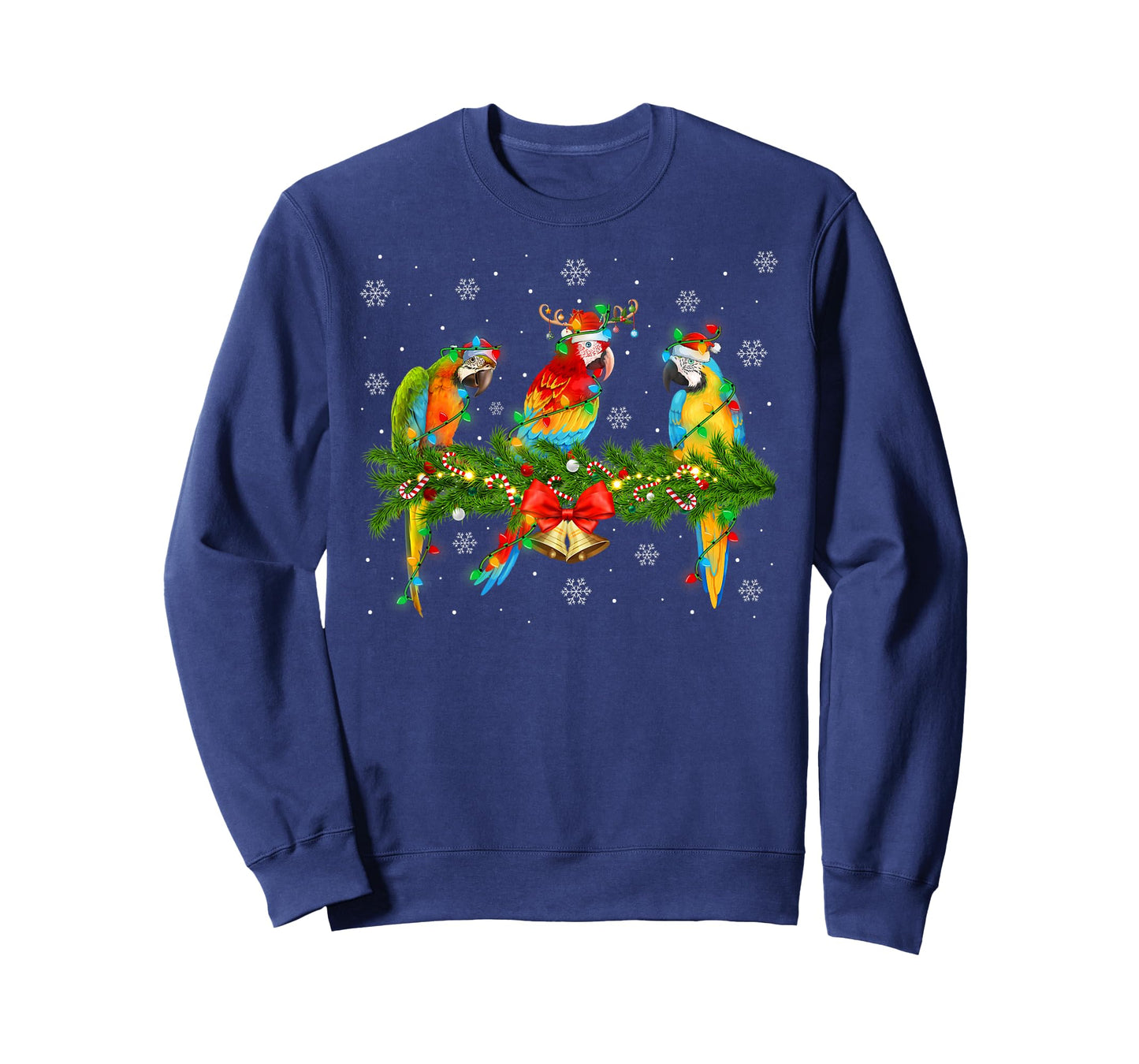 Colorful Macaw Parrots Christmas Lights Tropical Bird Xmas T-Shirt