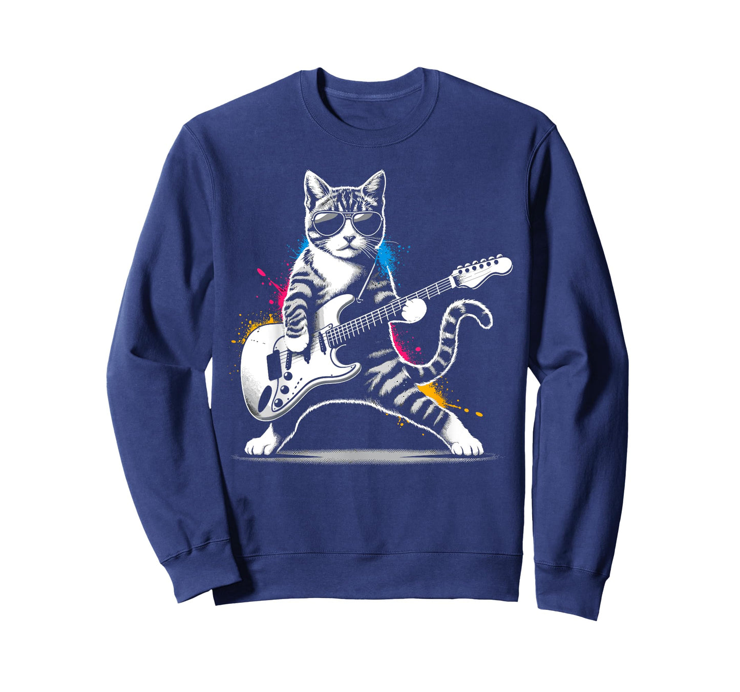 Guitar Cat Novelty Rock Music Band Concert Funny Cat T-Shirt for Men Women Girls Kids