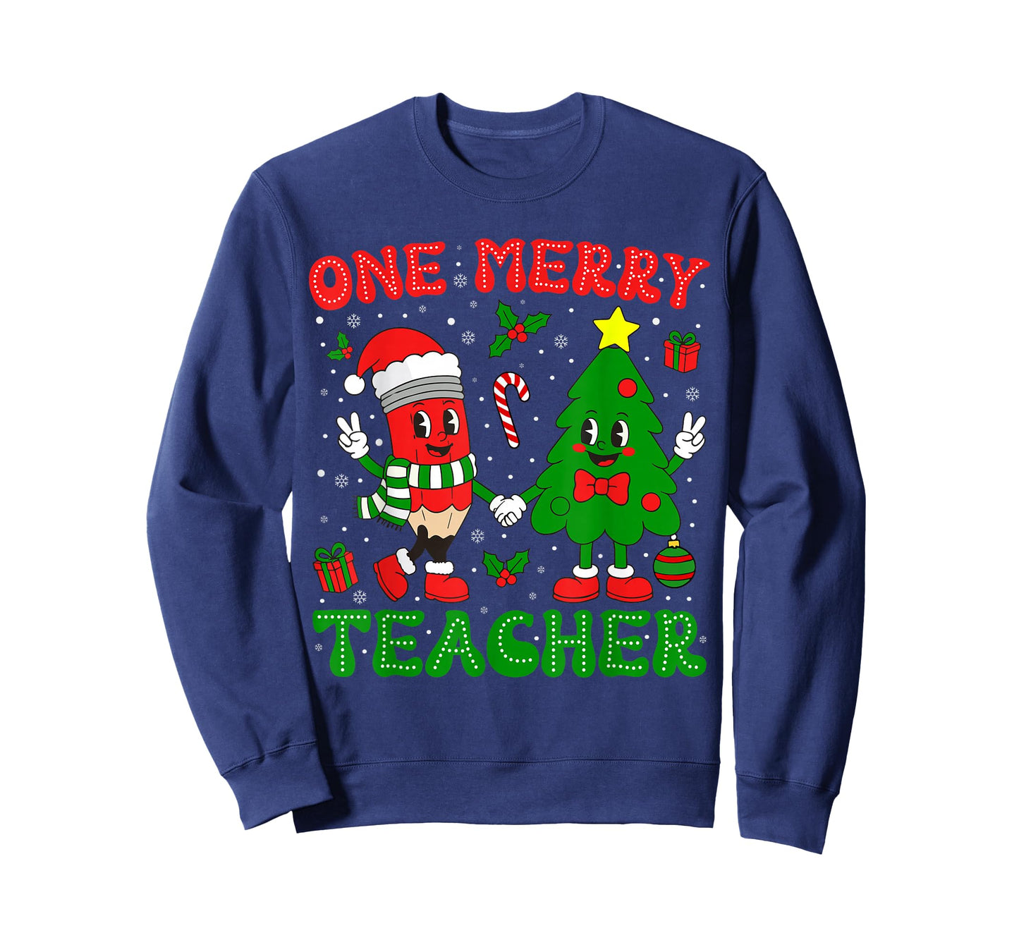One Merry Teacher Groovy Christmas Tree Xmas Teacher T-Shirt