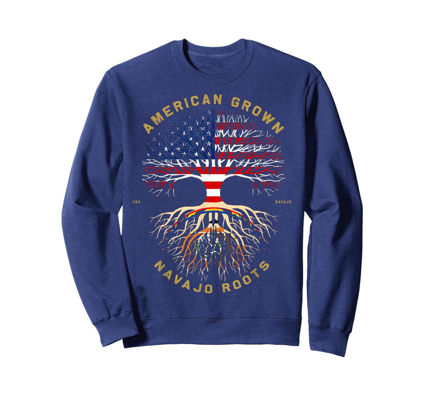 American Grown With Navajo Roots Tree USA Flag Unique Gifts T-Shirt