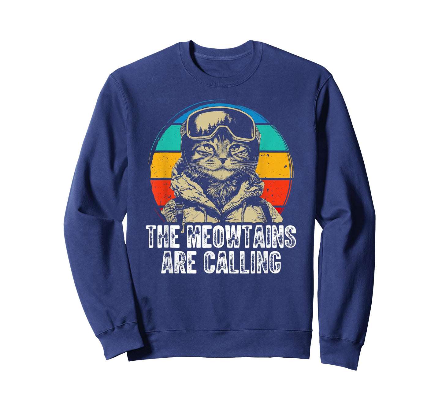 Funny Skiing Cat Gift Snowboarder Accessories The Meowtains Are Calling Cat Goggle Design Unisex-Adults Kids Black Short Sleeve Crew Neck T-Shirt S
