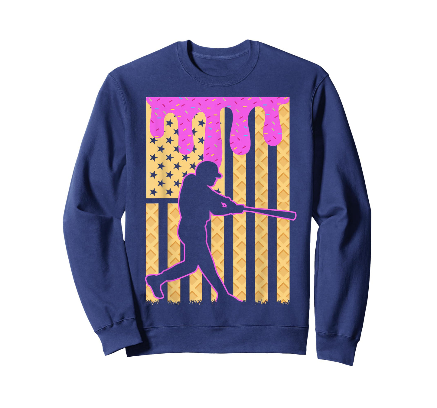 Baseball Drip Boys Dripping Ice Cream Baseball American Flag T-Shirt