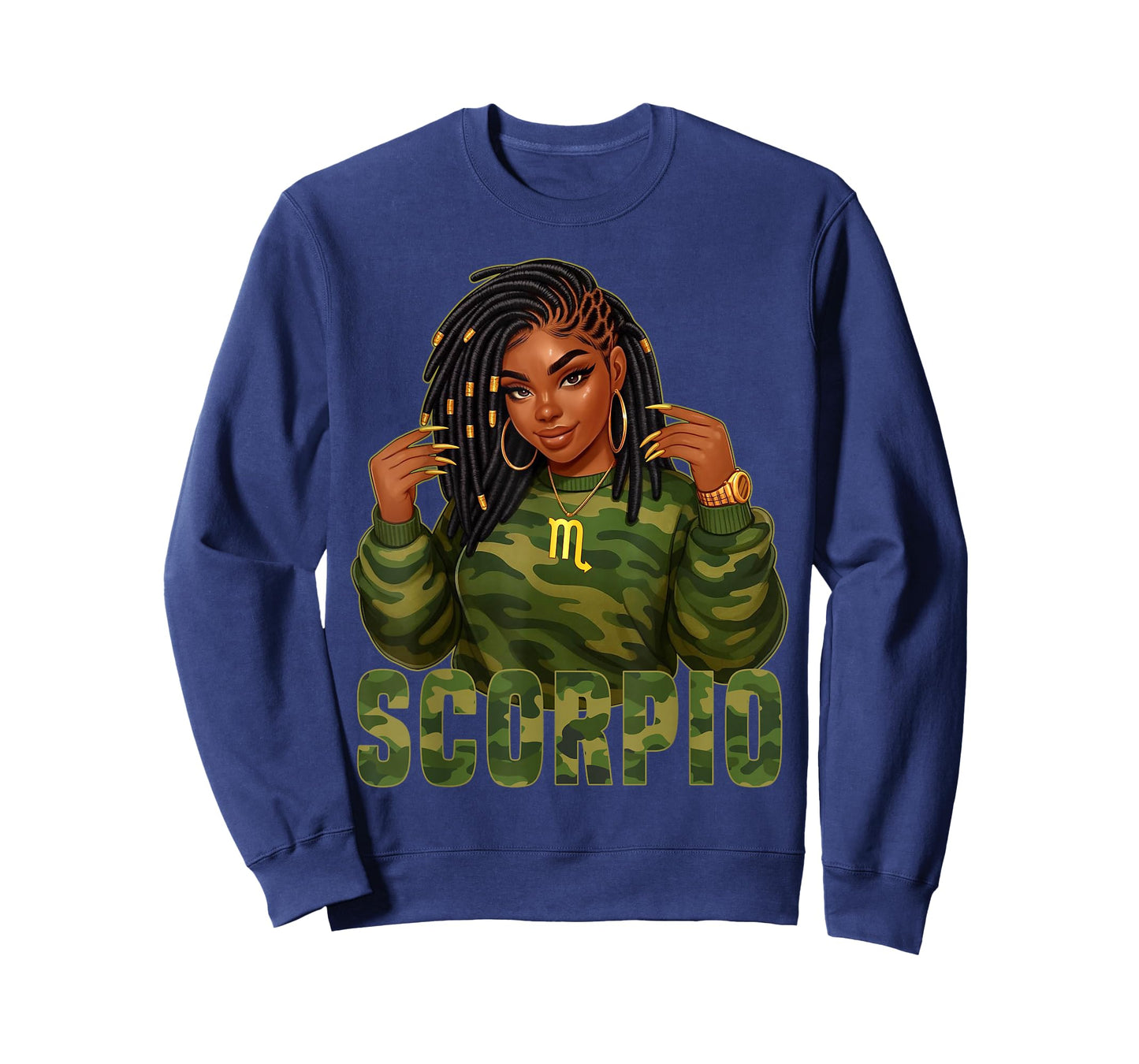 Scorpio Queen Loc'd Black Woman Camo Zodiac Sign T-Shirt