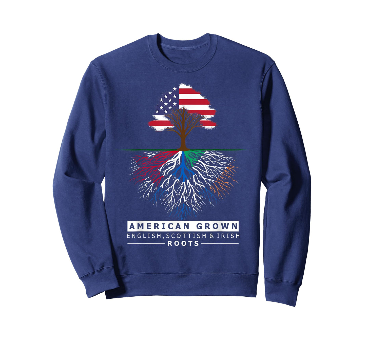 English Scottish Irish Roots - American Grown with Flag T-Shirt