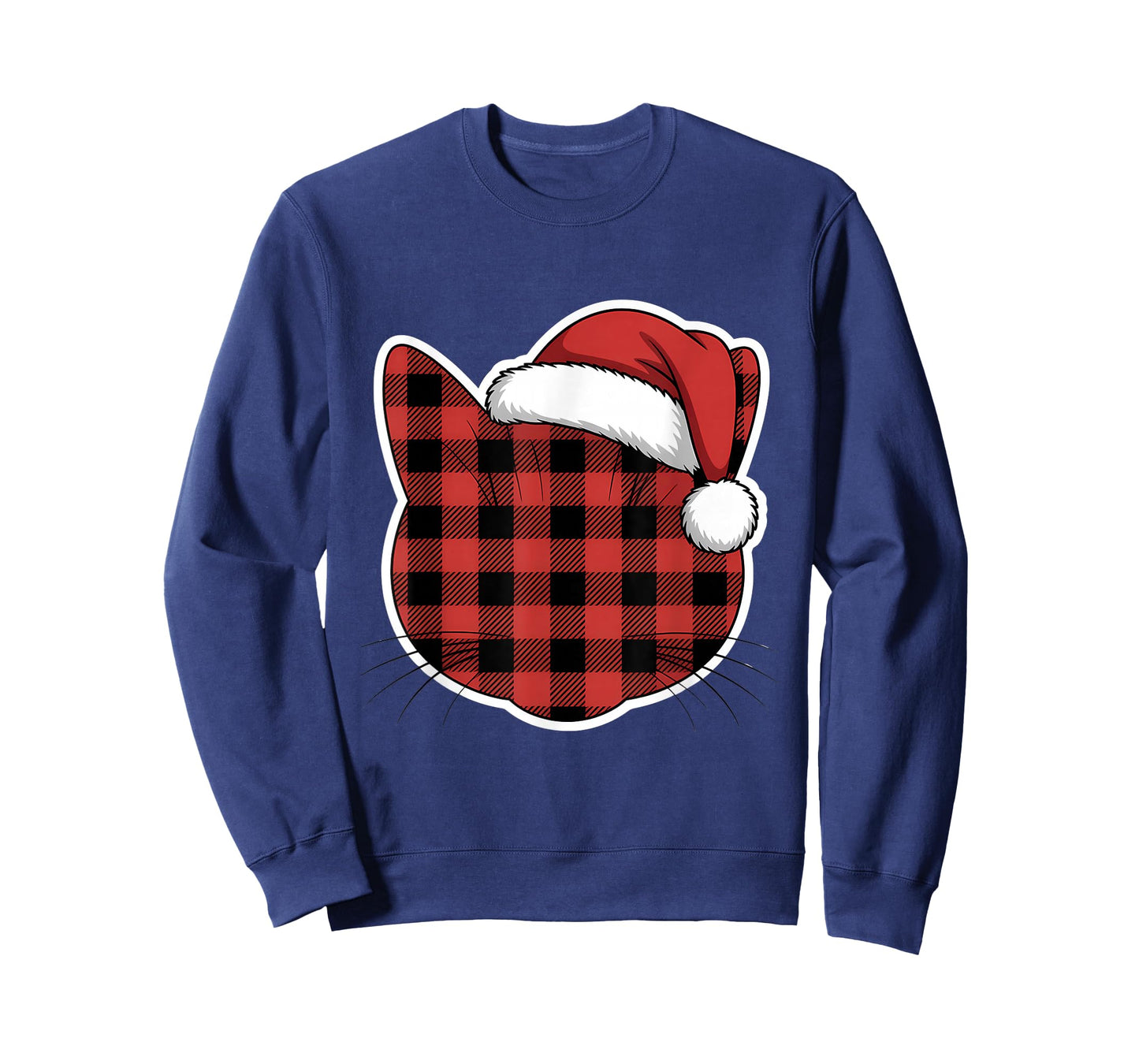 Cute Red and Black Buffalo Plaid Cat Christmas Santa Hat T-Shirt