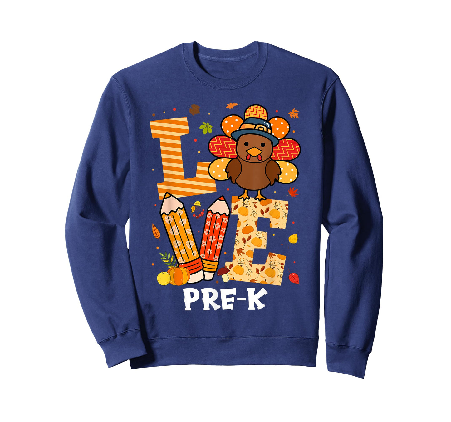 Thanksgiving Love Pre-K Teacher Turkey Autumn Fall T-Shirt for Men Women Girls Kids