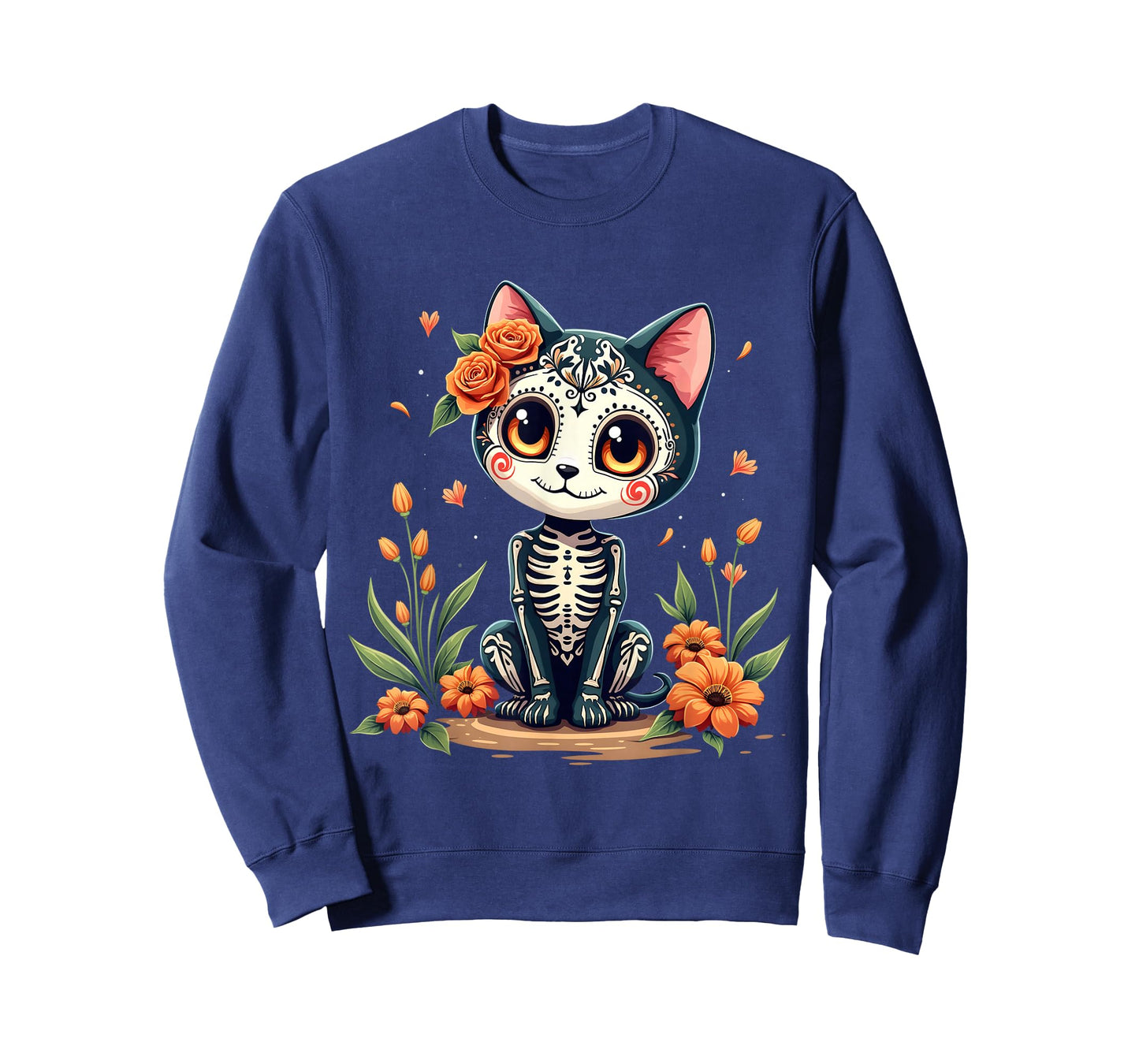 Colorful Sugar Skull Cat Tee Mexican Halloween T-Shirt