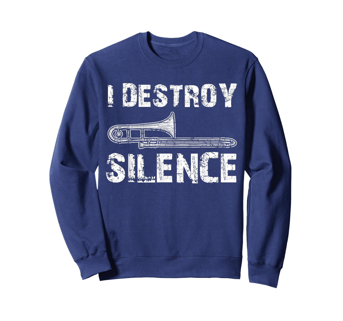 Music Lover Gifts I Destroy Silence Funny Trombone Marching Band Black Cotton Polyester Blend T-Shirt