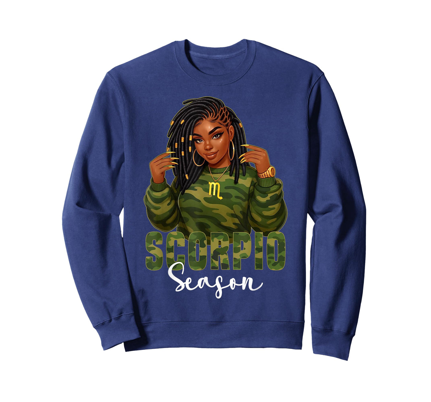 Scorpio Season Loc'd Black Woman Camo Zodiac Sign T-Shirt