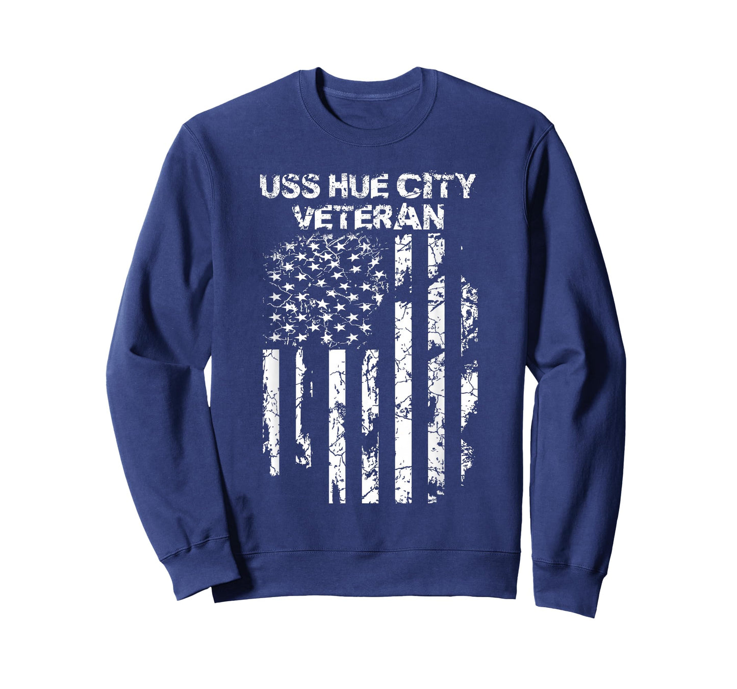 USS Hue City Military Veteran Distressed USA Flag T-Shirt