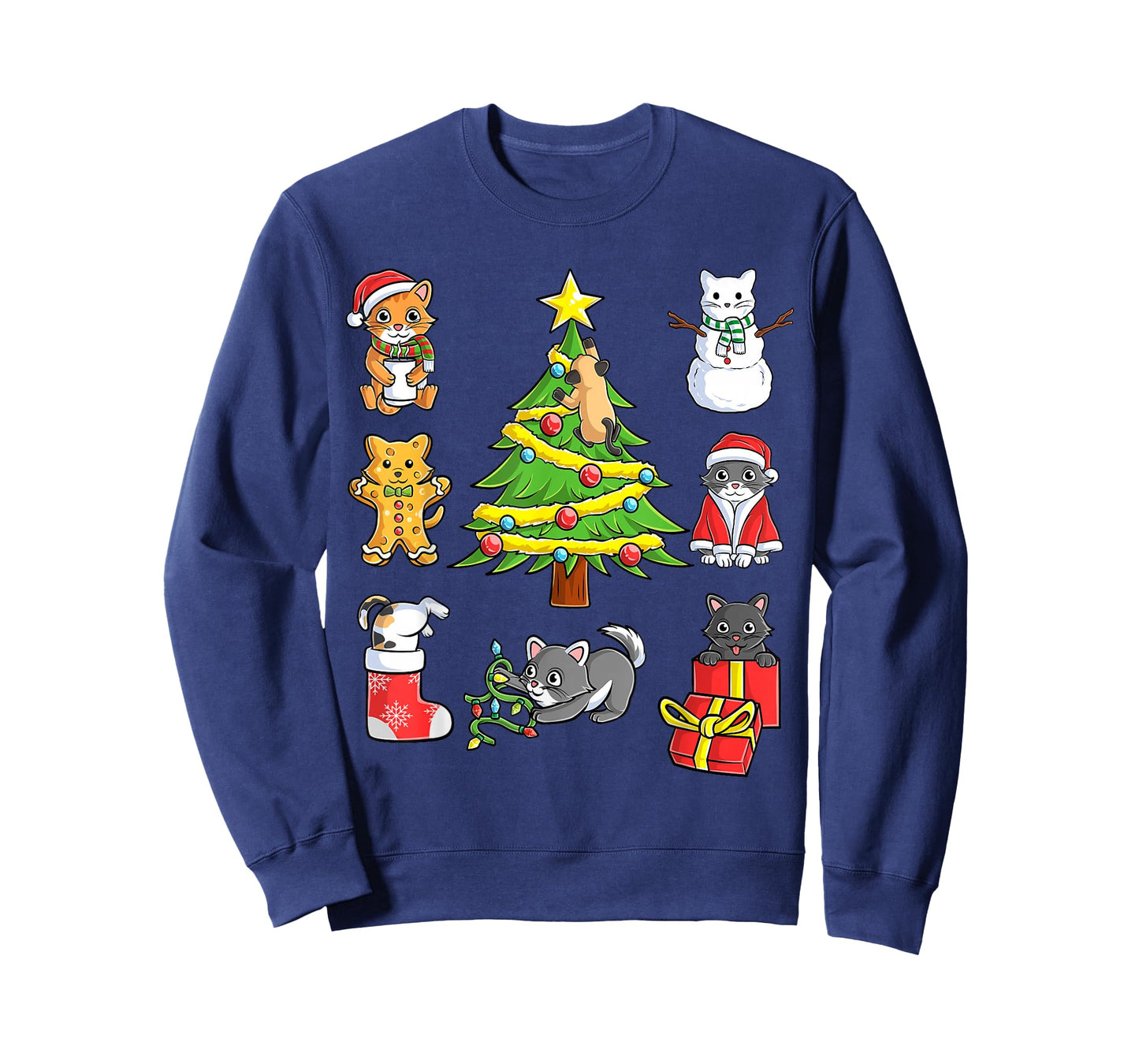 Cats Christmas Tree Funny Xmas Holiday Santa Cat Boys Girls T-Shirt