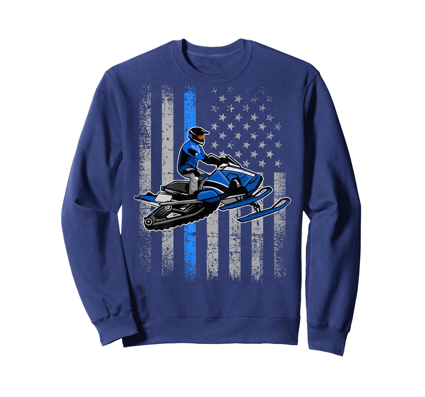 Snowmobile Riding Winter Snow USA American Flag Vintage T-Shirt