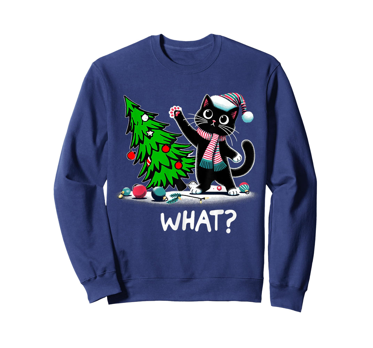 Black Cats Lovers Funny Black Cat Christmas Tree Lights What Men Women Kids T-Shirt