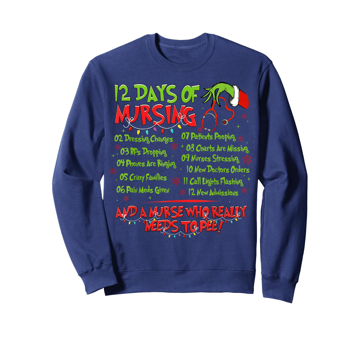 12 Days of Nursing Nurse Merry Christmas Xmas Lights Holiday T-Shirt
