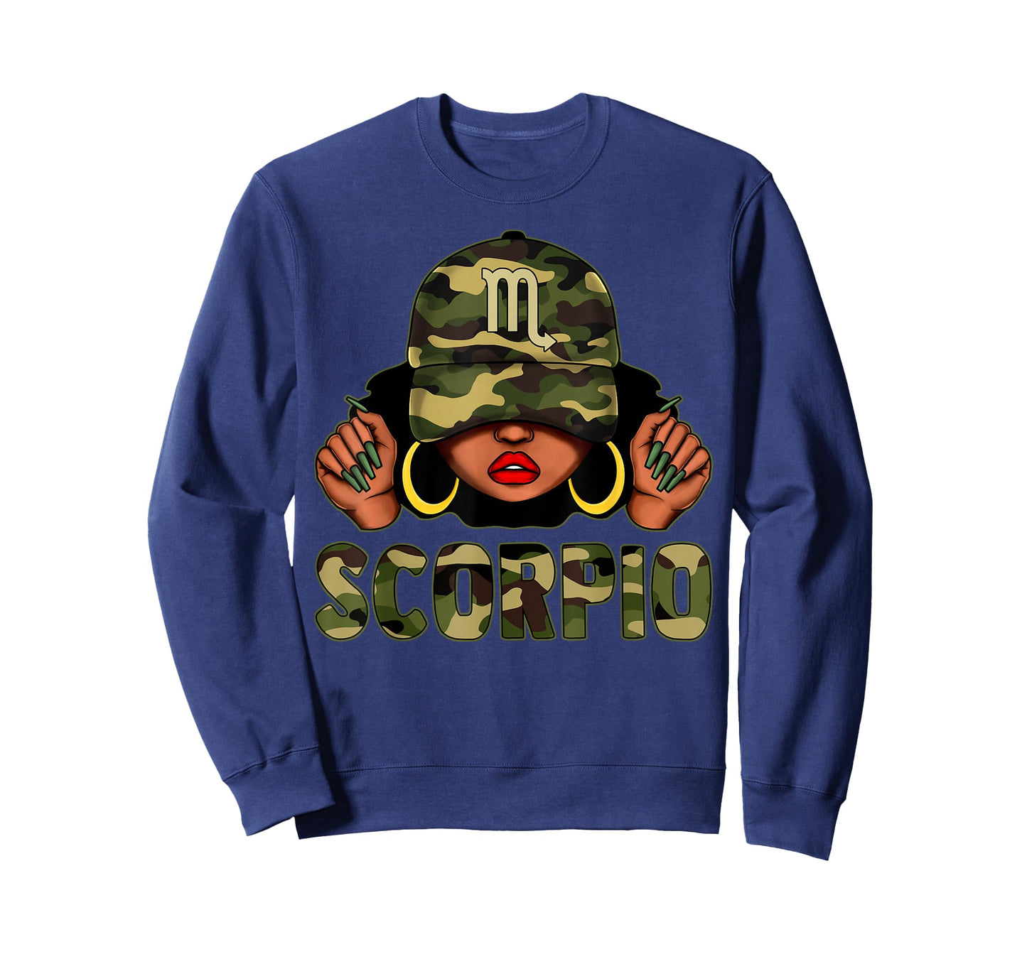 Scorpio Queen Black Woman with Cap Camo Afro Girl Zodiac T-Shirt