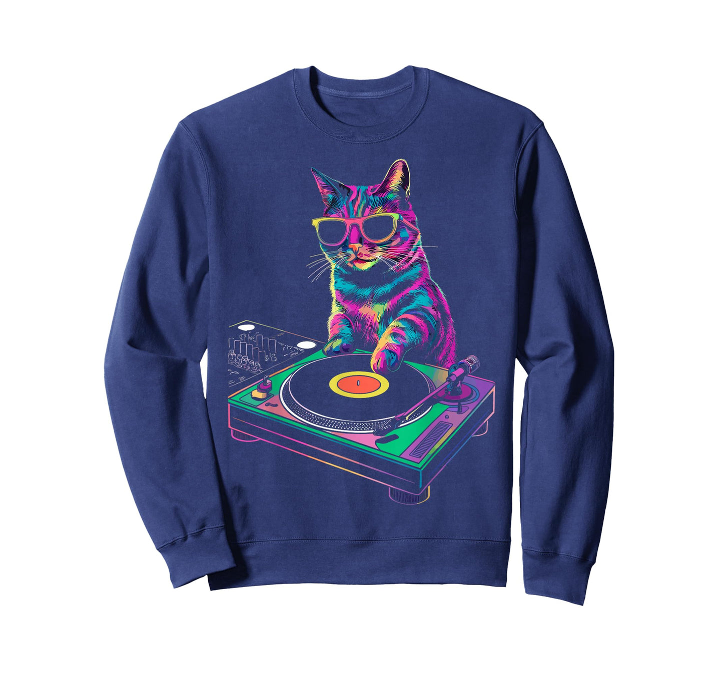House DJ Cat Rainbow DJ Cat Kitty on Turntable Disco DJ Cat T-Shirt