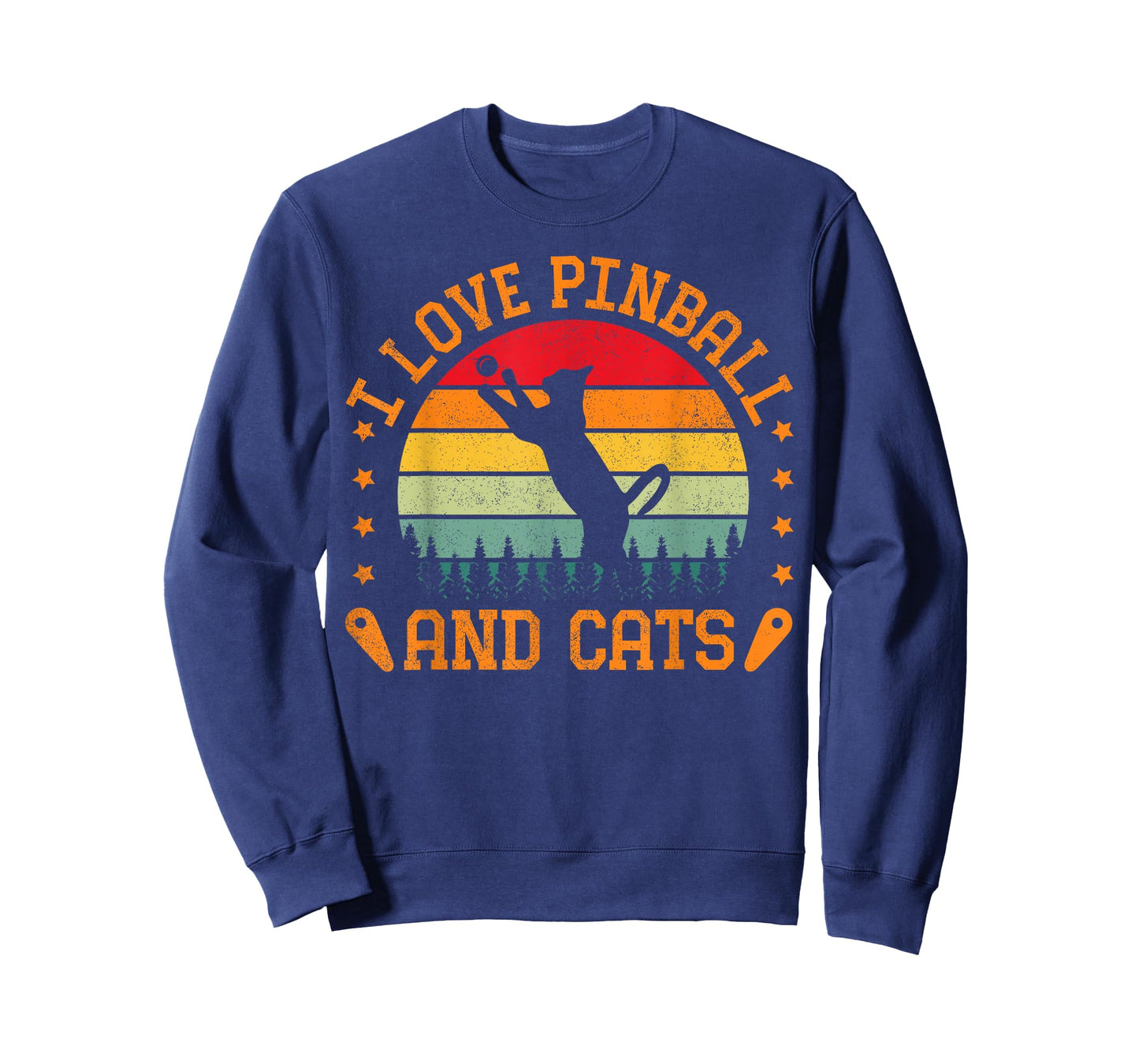 Retro Sunset I Love Pinball And Cats Pinball Machine Gamer T-Shirt