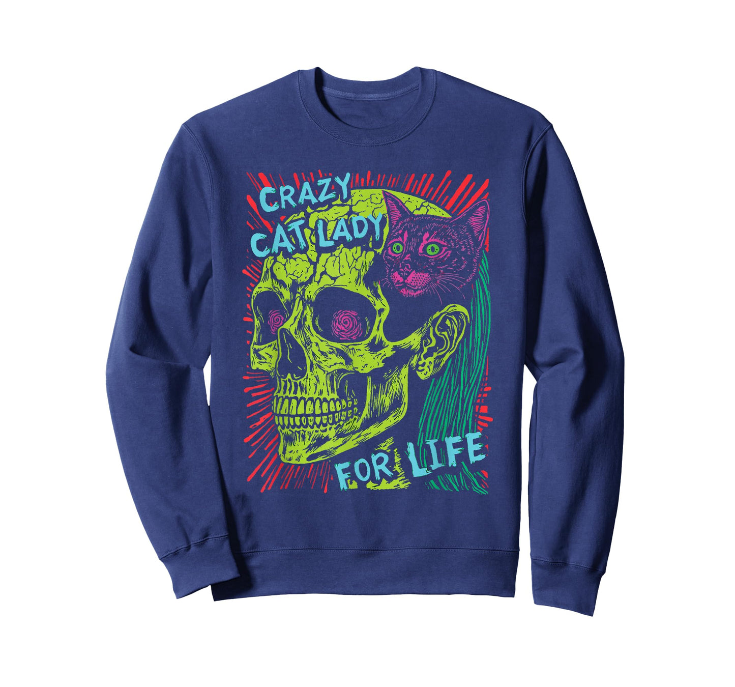 Crazy Cat Lady For Life Goth Punk Grunge Cat With Skull T-Shirt