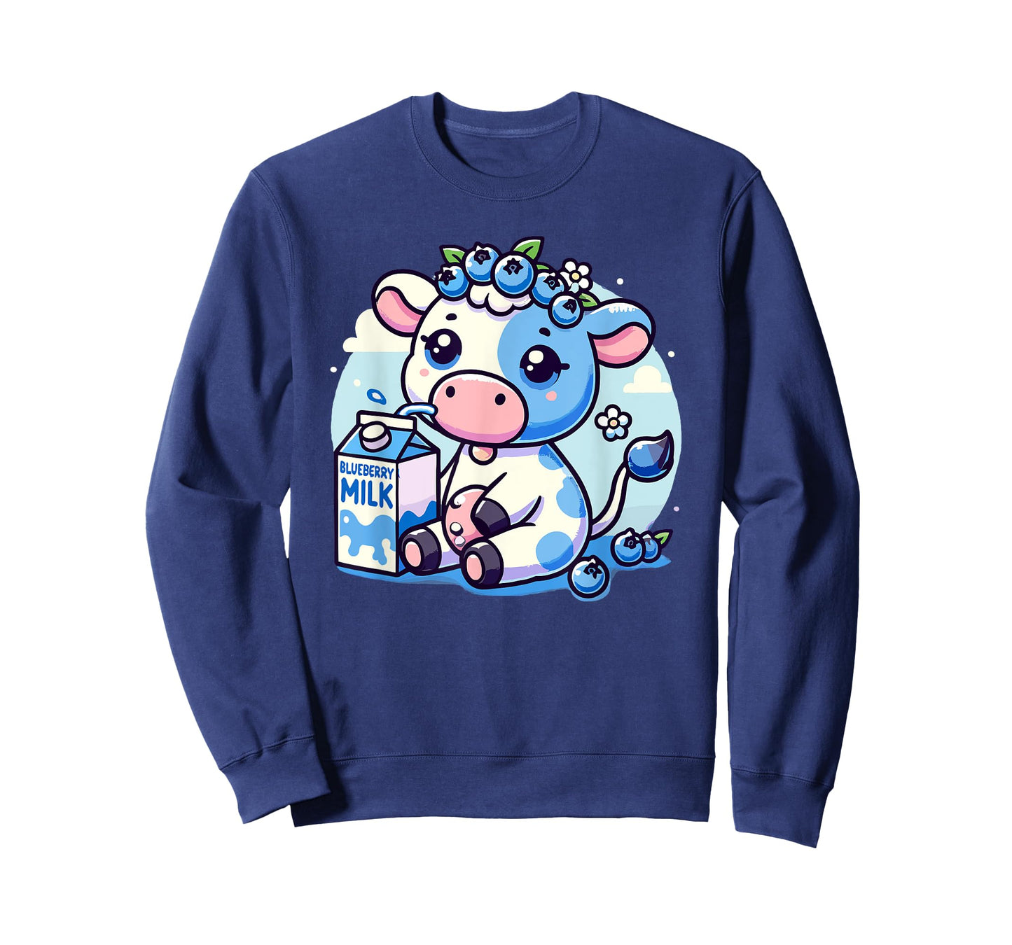 Cute Kawaii Blueberry Milk Cow Animal Milkshake T-Shirt