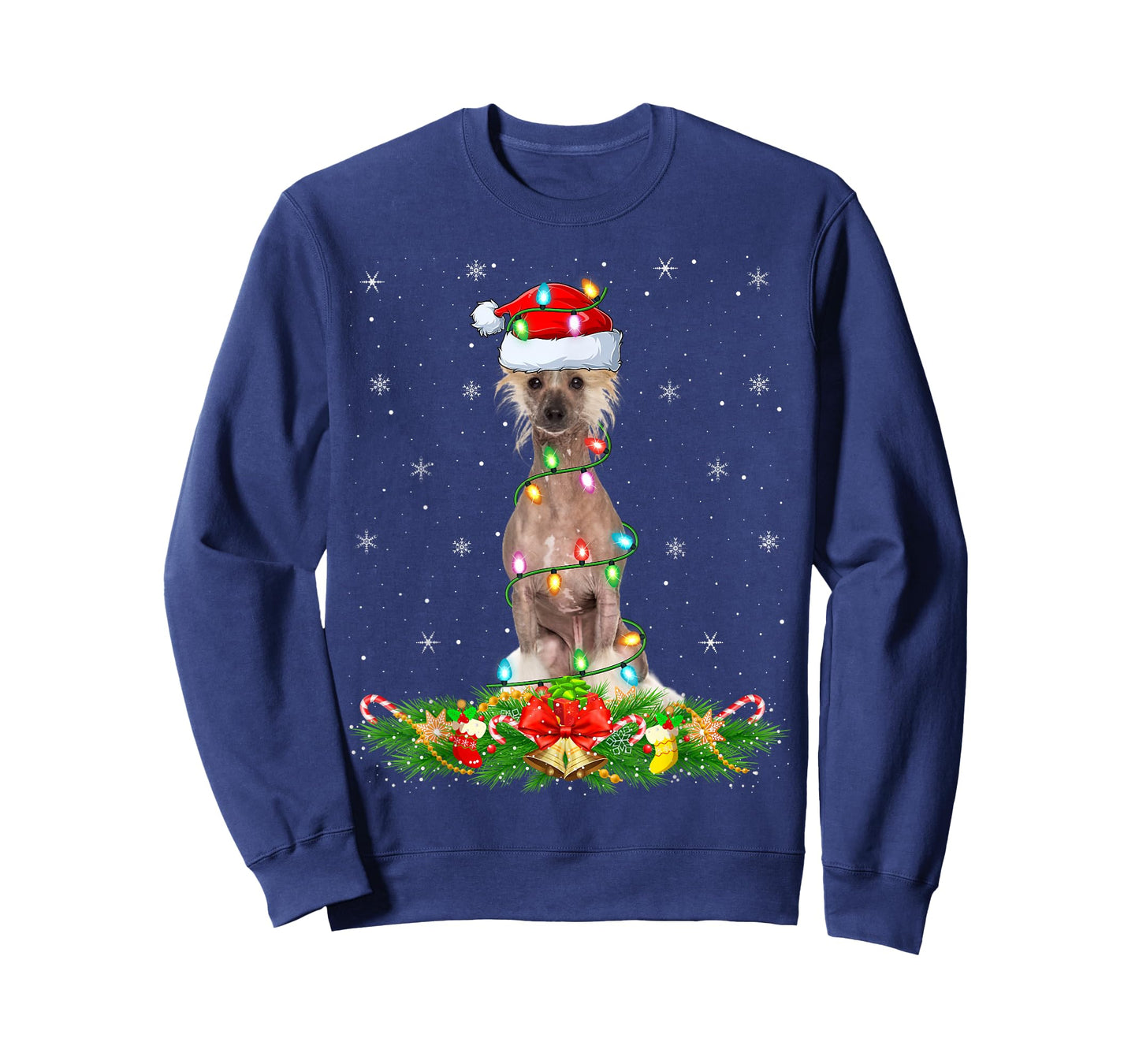 Chinese Crested Dog Christmas Lights Funny Santa Hat Xmas T-Shirt