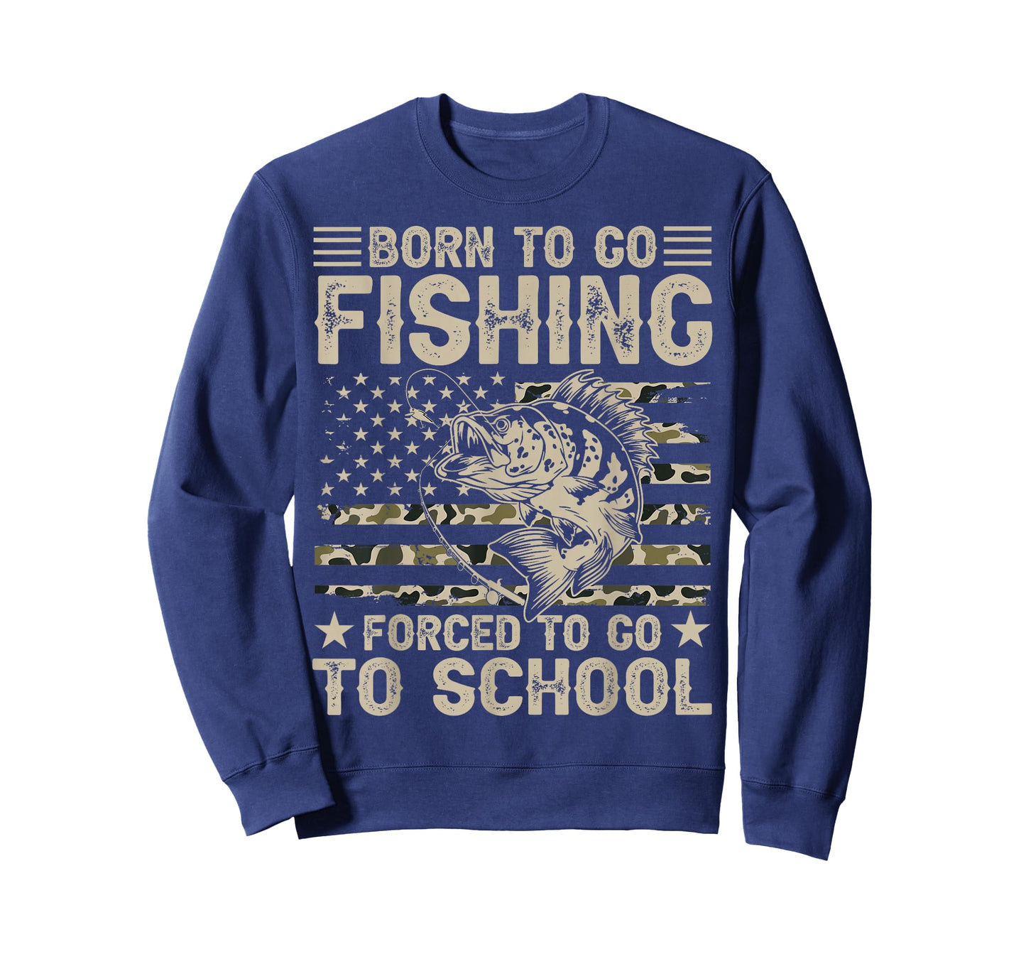Born to Go Fishing Forced to Go to School Funny Fishing Camo T-Shirt