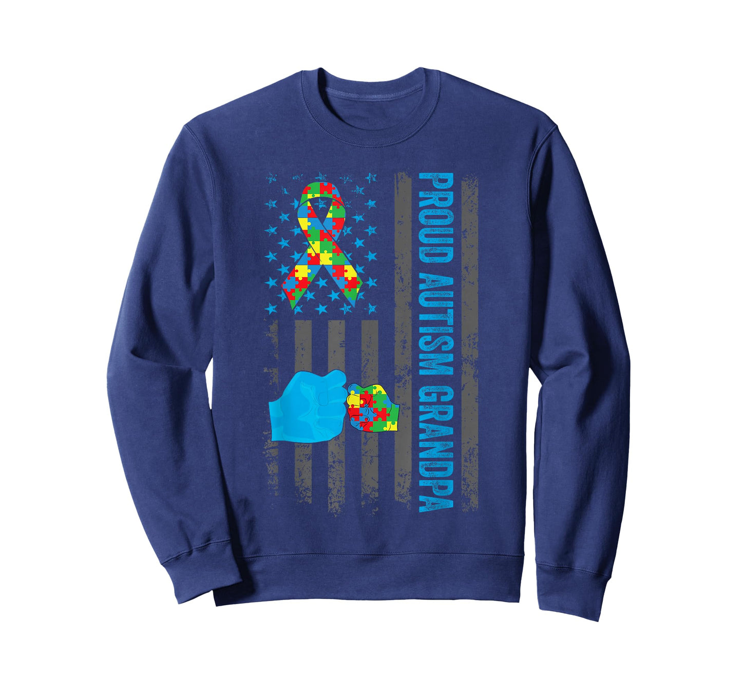 Proud Autism Grandpa American Flag Autism Awareness Grandpa T-Shirt