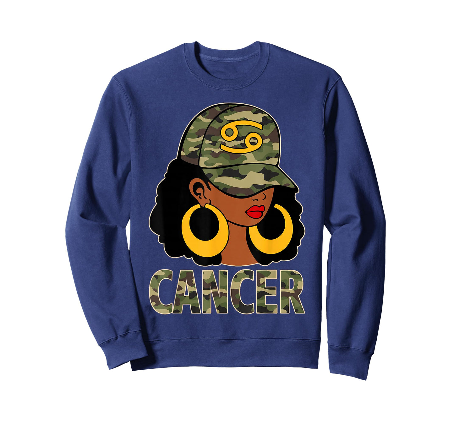 Cancer Queen Black Woman Cap Camoflauge Afro Girl Zodiac T-Shirt
