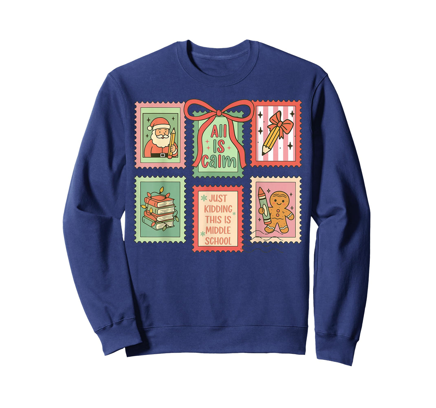 Middle School Teacher Christmas Stamp Bow Middle School Crew T-Shirt