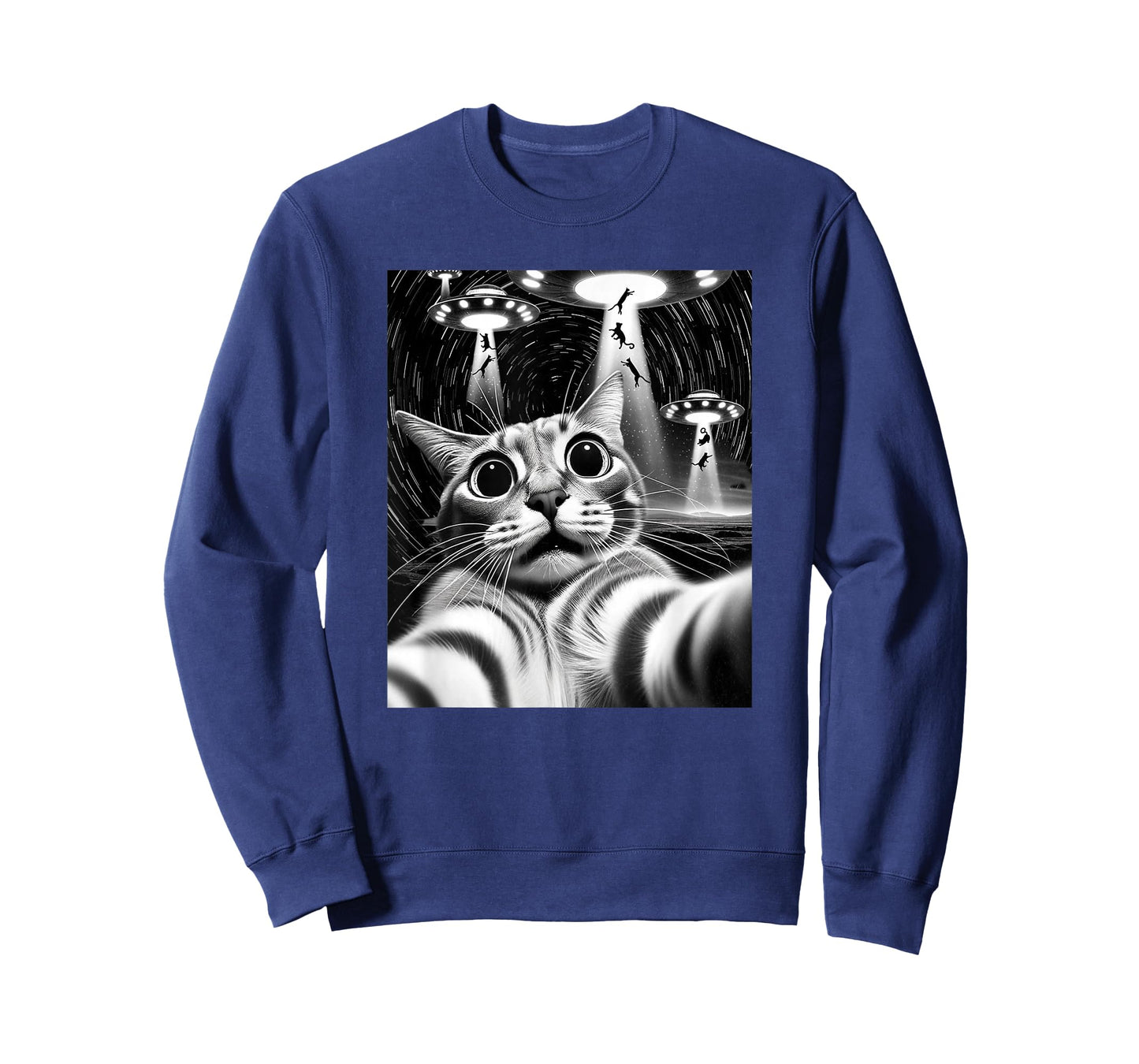 Cat UFO Invasion | Funny Cat Meme Retro Alien Cat UFO Selfie T-Shirt